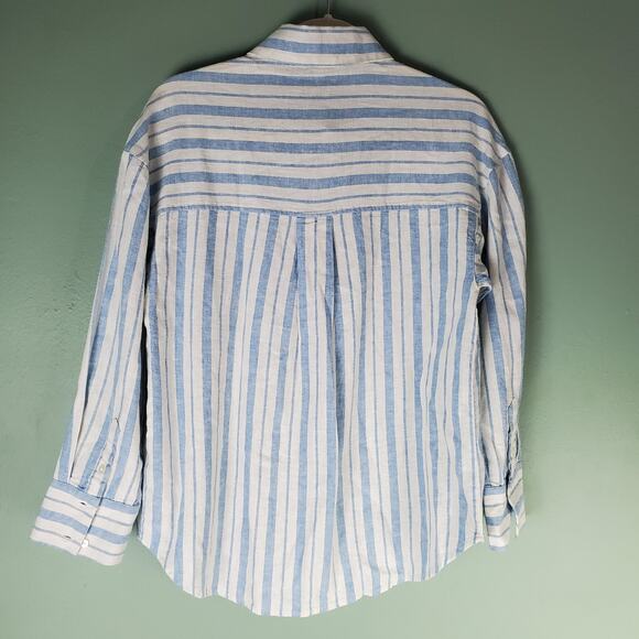 Abercrombie & Fitch Womens Blue White Striped Oversized Linen Shirt Size Small - Picture 2 of 6